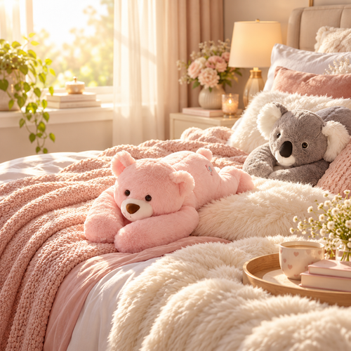 Ambiance cocooning autour de la collection de peluches lestées de 60 cm