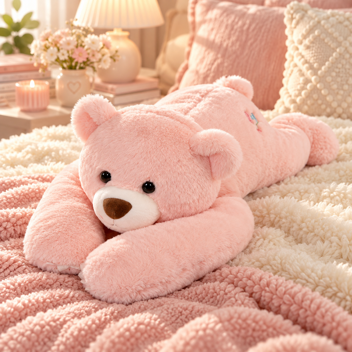 Peluche lestée ours rose
